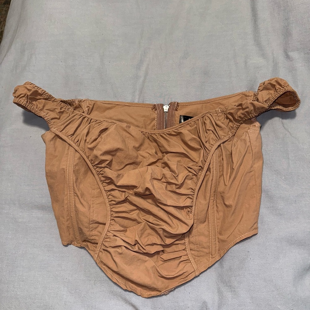Missguided Tan Off-Shoulder Top